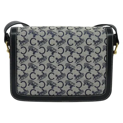 Pre-owned Celine Céline Triomphe Navy Canvas, Leather Shoulder Bag () In Blue