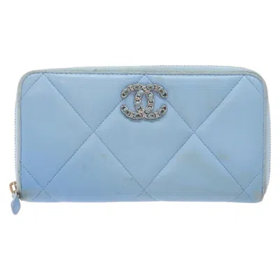 Pre-owned Chanel 19 Blue Leather Wallet  ()