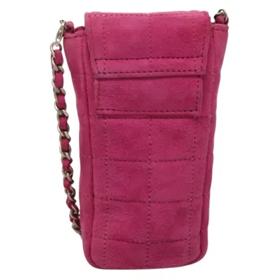Pre-owned Chanel Chocolate Bar Pink Suede Shoulder Bag ()