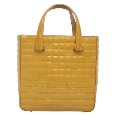 Pre-owned Chanel Chocolate Bar Yellow Patent Leather Tote Bag ()