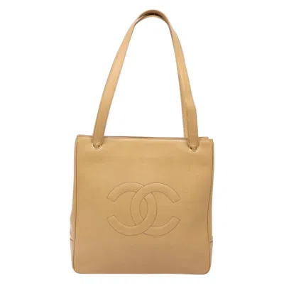 Pre-owned Chanel Coco Mark Beige Leather Tote Bag () In Sand