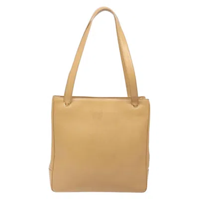 Pre-owned Chanel Coco Mark Beige Leather Tote Bag () In Sand