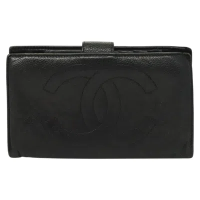 Pre-owned Chanel Coco Mark Black Leather Wallet  ()