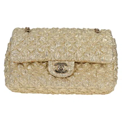 Pre-owned Chanel Double Flap Gold Cotton Shoulder Bag ()