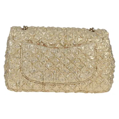 Pre-owned Chanel Double Flap Gold Cotton Shoulder Bag ()