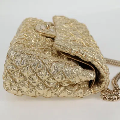 Pre-owned Chanel Double Flap Gold Cotton Shoulder Bag ()