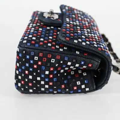 Pre-owned Chanel Double Flap Navy Denim - Jeans Shoulder Bag () In Blue