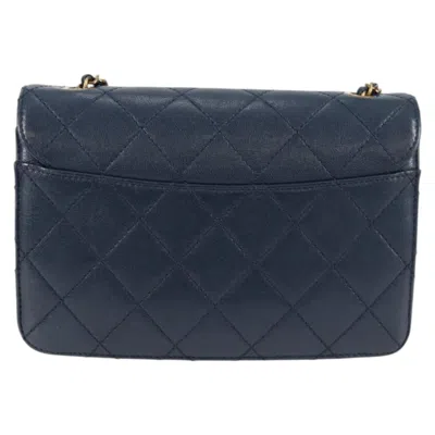 Pre-owned Chanel Flap Bag Navy Leather Shoulder Bag () In Blue