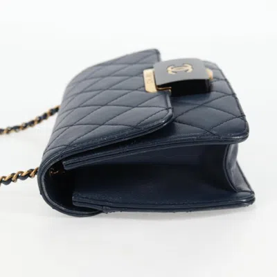 Pre-owned Chanel Flap Bag Navy Leather Shoulder Bag () In Blue