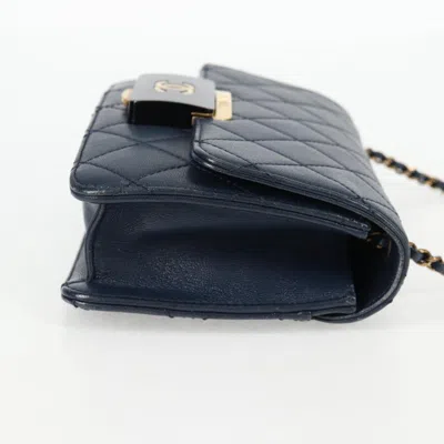 Pre-owned Chanel Flap Bag Navy Leather Shoulder Bag () In Blue