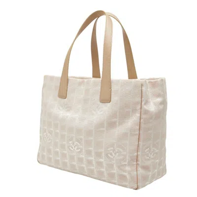 Pre-owned Chanel New Travel Line Beige Pink Nylon Leather Tote Bag ()