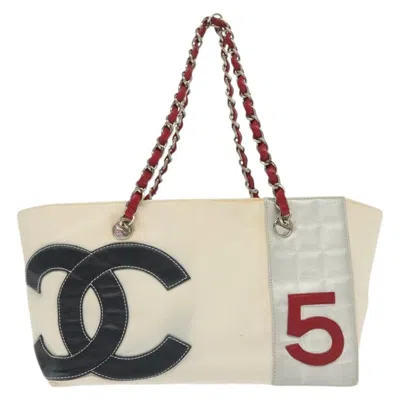 Pre-owned Chanel Numero 5 White Canvas Tote Bag ()