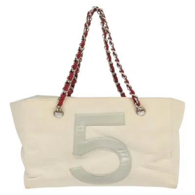 Pre-owned Chanel Numero 5 White Canvas Tote Bag ()