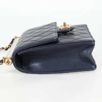 Pre-owned Chanel Pearl Bag Navy Leather Shoulder Bag () In Blue