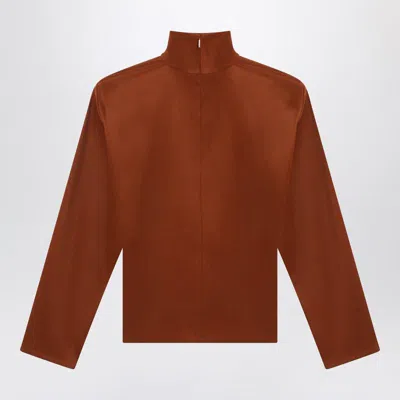 Saint Laurent Silk High-neck Top Tops Brown In Brown