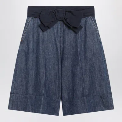 Valentino Garavani Denim Bermuda Shorts With Oversized Bow In Blue
