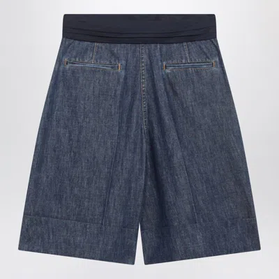Valentino Garavani Denim Bermuda Shorts With Oversized Bow In Blue