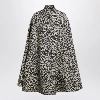 Valentino Wool Cape With Leopard Print And Pockets In Black