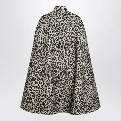 Valentino Wool Cape With Leopard Print And Pockets In Black