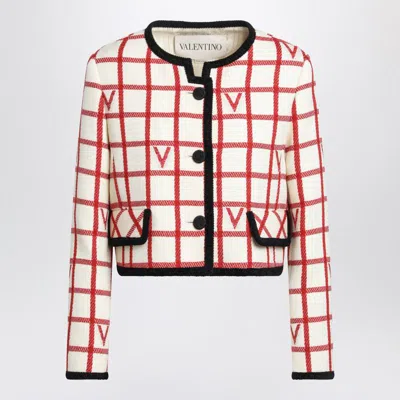 Valentino Garavani Ivory Jacket With Check Vlogo Pattern In Red