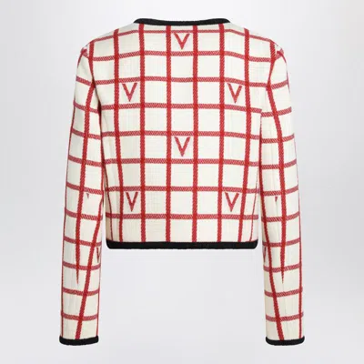 Valentino Garavani Ivory Jacket With Check Vlogo Pattern In Red