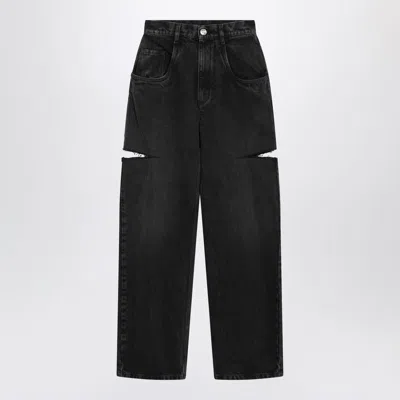 Maison Margiela Black Washed Jeans With Side Rips In Animal Print