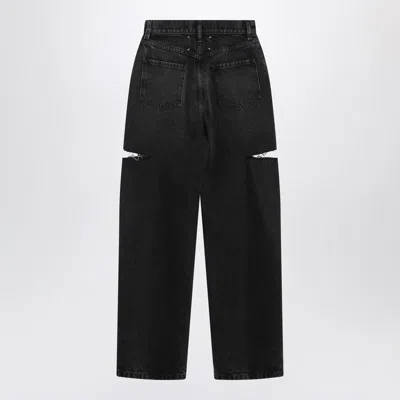 Maison Margiela Black Washed Jeans With Side Rips In Animal Print