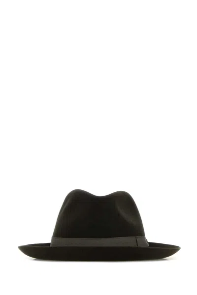 Borsalino Velour Hat With Wide Brim And Ribbon Band In Black