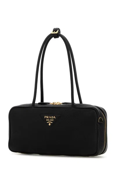 Prada Re-nylon And Leather Medium Top-handle With Padlock Bags In Black