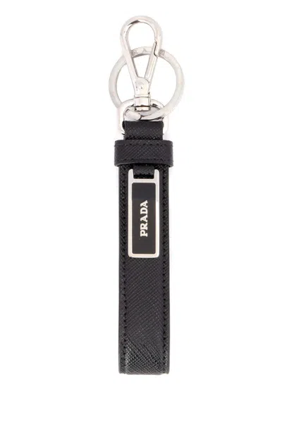 Prada Saffiano Leather Key Fob In Black