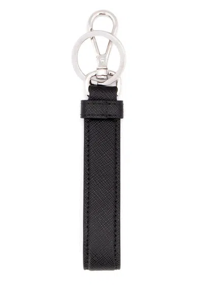 Prada Saffiano Leather Key Fob In Black