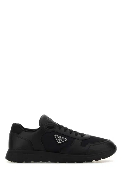 Prada Leather And Fabric Low-top Sneakers In Black