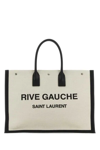 Saint Laurent Sand Canvas Large Rive Gauche Shopping Bag In Neutral