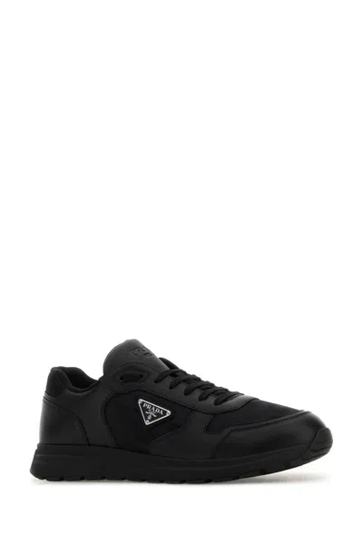 Prada Leather And Fabric Low-top Sneakers In Black