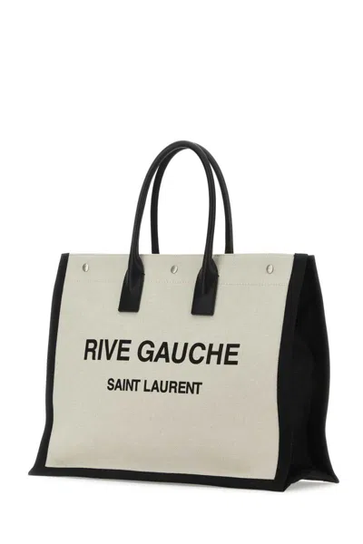 Saint Laurent Sand Canvas Large Rive Gauche Shopping Bag In Neutral