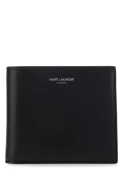 Saint Laurent Black Leather Bi-fold Wallet In Black