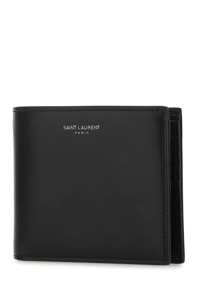 Saint Laurent Black Leather Bi-fold Wallet In Black