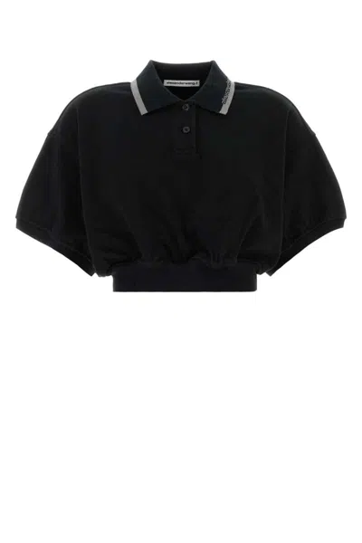 Alexander Wang T T By Alexander Wang Intarsia Collar Polo Shirt In Black