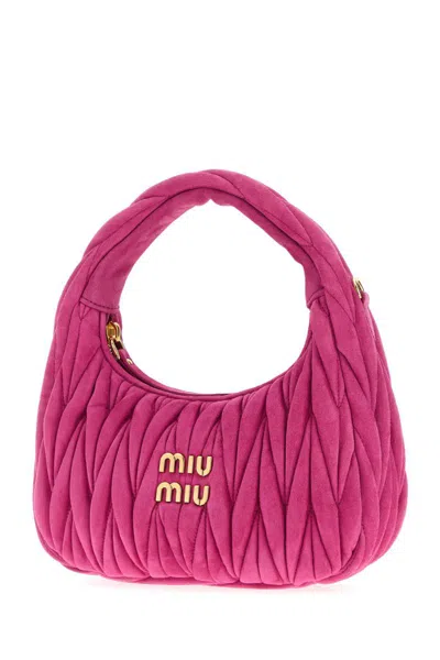 Miu Miu Wander Matelasse Small Suede Bag In Pink