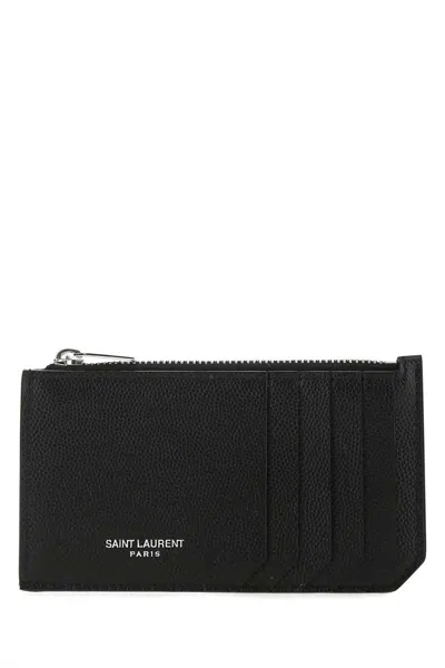 Saint Laurent Fragments Zipped Card Case In Grain De Poudre Leather Accessories In Black