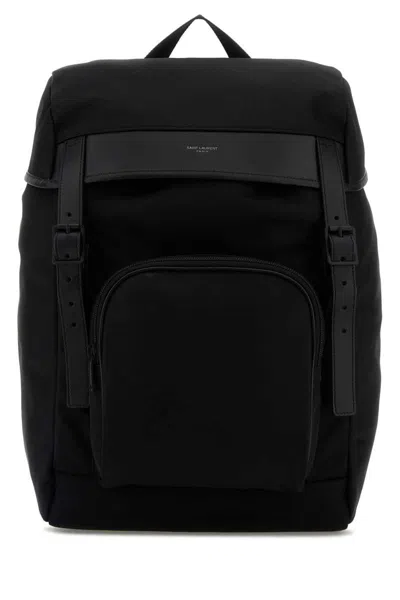 Saint Laurent Black Fabric City Backpack In Black