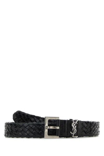 Saint Laurent Black Cassandre Belt With Logo Detail In Leather Man
