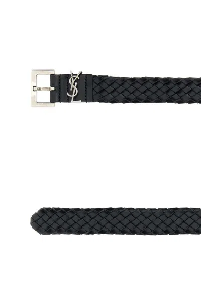 Saint Laurent Black Cassandre Belt With Logo Detail In Leather Man