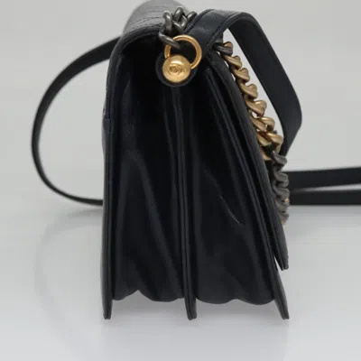 Pre-owned Chanel Quilted Navy Leather Shoulder Bag () In Blue