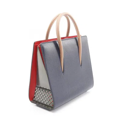 Pre-owned Christian Louboutin Beige Green Navy Patent Leather Leather Tote Bag ()