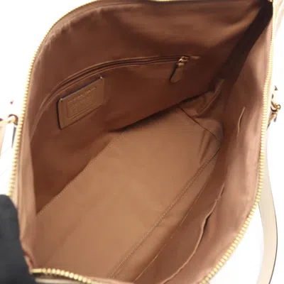 Pre-owned Coach Beige White Coated Canvas Leather Tote Bag () In Multi
