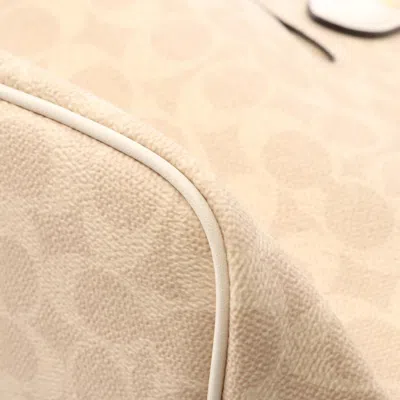 Pre-owned Coach Beige White Coated Canvas Leather Tote Bag () In Multi