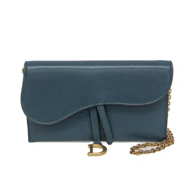 Pre-owned Dior Saddle Blue Leather Wallet  ()