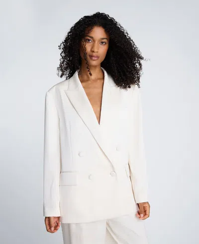 Kenneth Cole Washed Satin Double-breasted Boyfriend Jacket In White