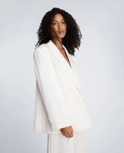 Kenneth Cole Washed Satin Double-breasted Boyfriend Jacket In White